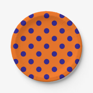 Assiettes En Carton Bleu Sur Orange Pois Design Motif