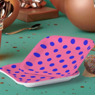 Assiettes En Carton Bleu sur rose Pois design Motif