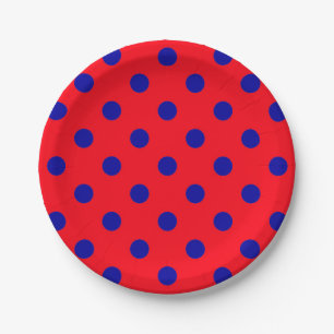 Assiettes En Carton Bleu sur rouge Pois design Motif