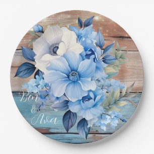 Assiettes En Carton Bleu Tan Bois Lumières Mariage Floral
