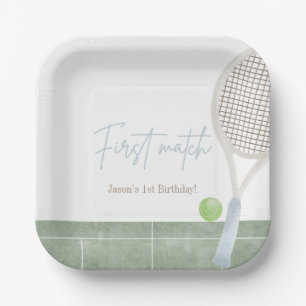 Assiettes En Carton Bleu Tennis Premier Anniversaire Garçon Classique