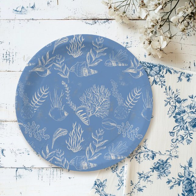 Assiettes En Carton Bleu toile Fête des mariées océanique (Créateur téléchargé)