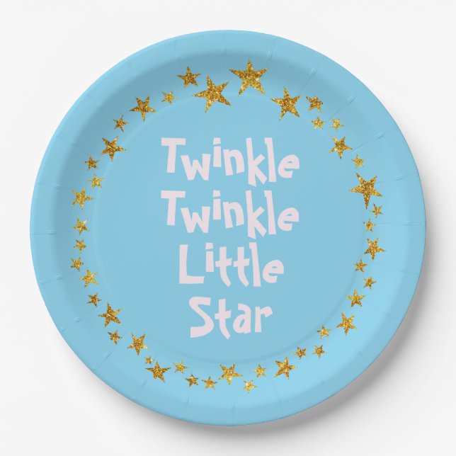 Assiettes En Carton Bleu Twinkle Little Star Baby Boy Party Plaques (Devant)