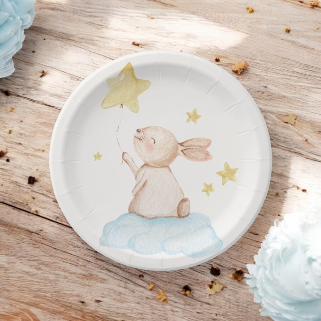 Assiettes En Carton Bleu Un lapin Etoile Jaune Baby shower Ballotte (Créateur téléchargé)