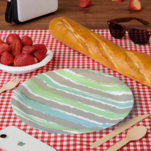 Assiettes En Carton Bleu Vert Gris Blanc Aquarelles