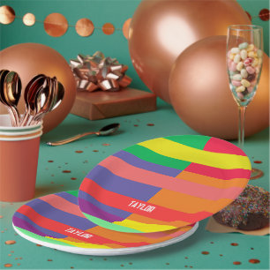 Assiettes En Carton Bloc de couleur Bande Nom du monogramme Arc-en-cie