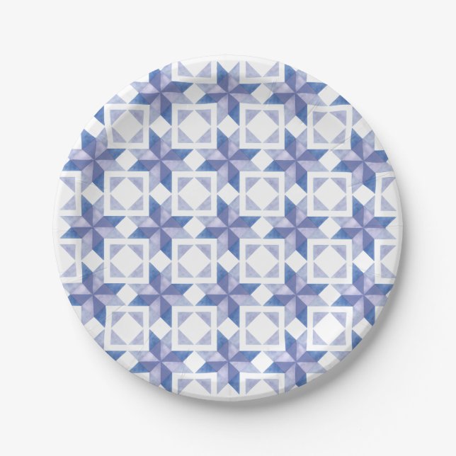 Assiettes En Carton Bloc de patchwork bleu (Devant)