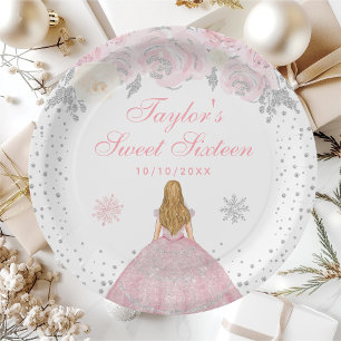 Assiettes En Carton Blonde aux cheveux roses princesse hiver Sweet Six