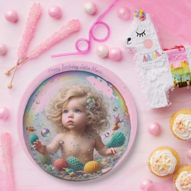 Assiettes En Carton Blonde Baby Mermaid Bulle (Fête)