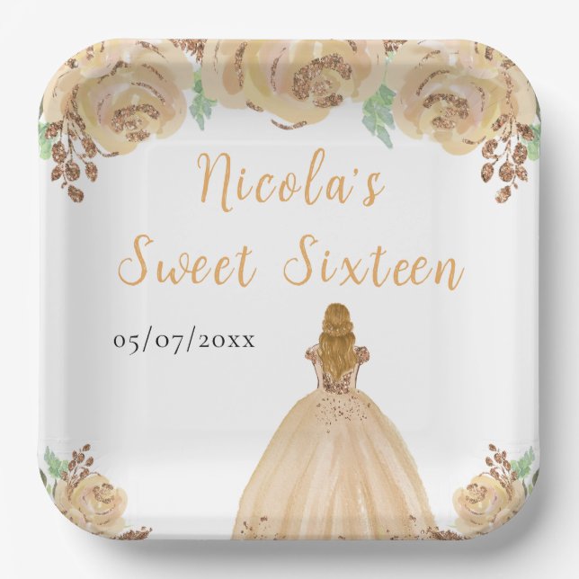 Assiettes En Carton Blonde Hair Princess Peach Floral Sweet Sixteen  (Recto)