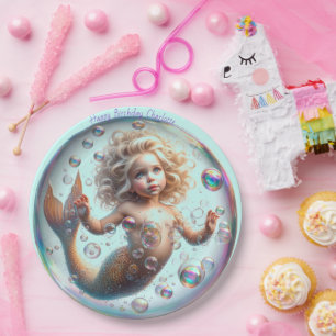 Assiettes En Carton Blonde Little Mermaid Bubble