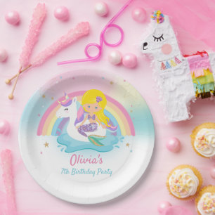 Assiettes En Carton Blonde Mermaid et Unicorn Pool fête d'anniversaire
