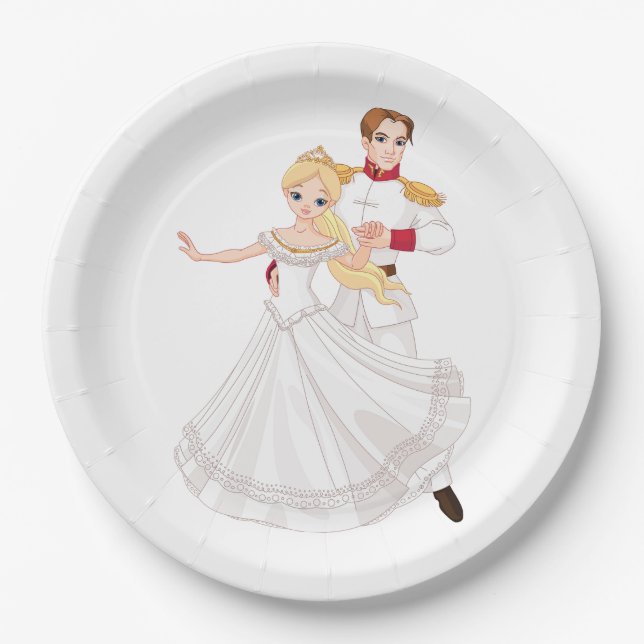 Assiettes En Carton Blonde Princess and Charming Prince Fairytale (Devant)
