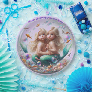 Assiettes En Carton Blonde Twin Little Mermaids Bubble