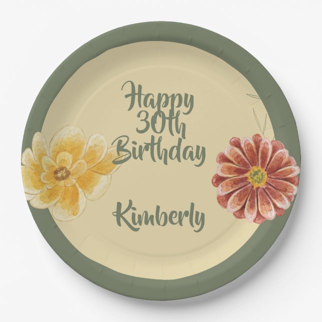 Assiettes En Carton Blooming Florals Personalized Birthday Party Plate (Devant)