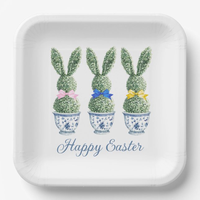 Assiettes En Carton Blue and White Chinoiserie With Rabbit Topiaries (Recto)