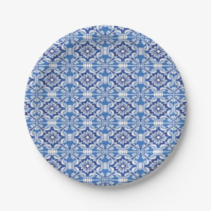 Assiettes En Carton Blue and White Italian tile Plate