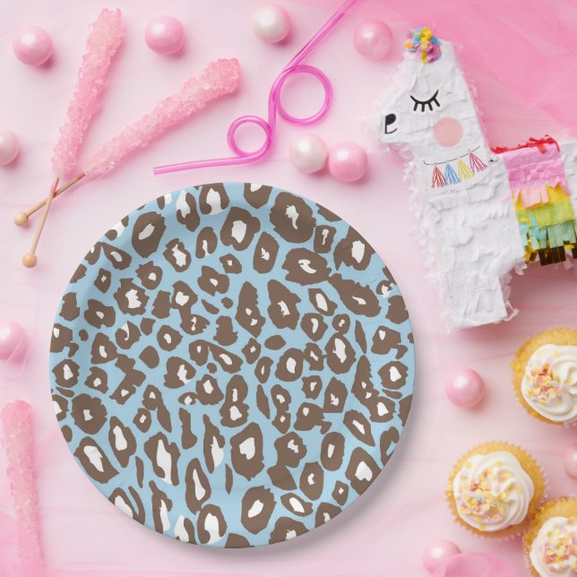 Assiettes En Carton Blue and White Leopard Print (Fête)
