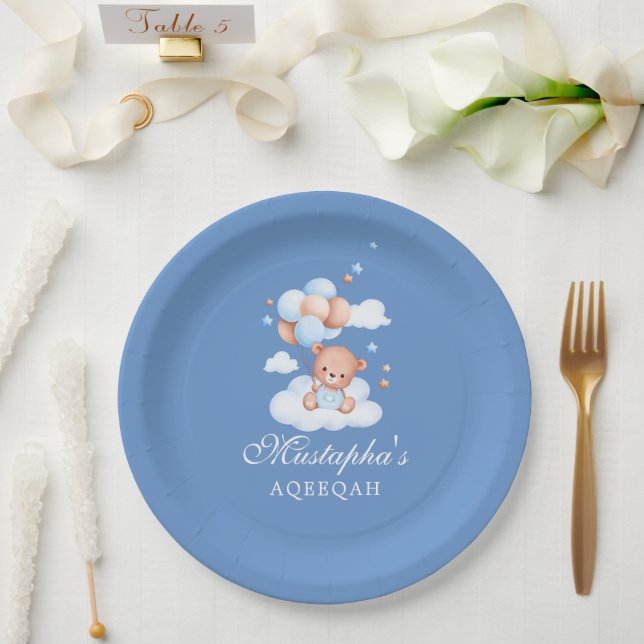 Assiettes En Carton Blue Aqiqah Baby Boy Paper Plates (Mariage)