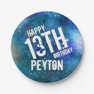 Assiettes En Carton Blue Aqua Galaxy Fête d'anniversaire personnalisée