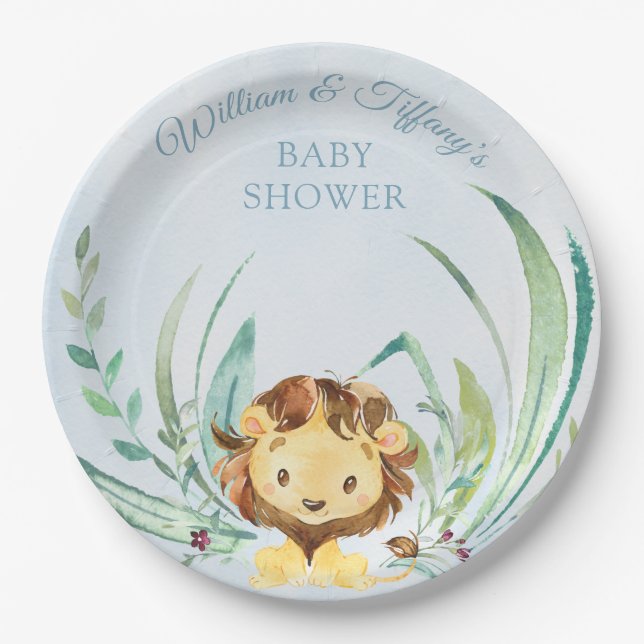 Assiettes En Carton Blue Baby Lion Cub Dusty Baby shower bleu (Devant)