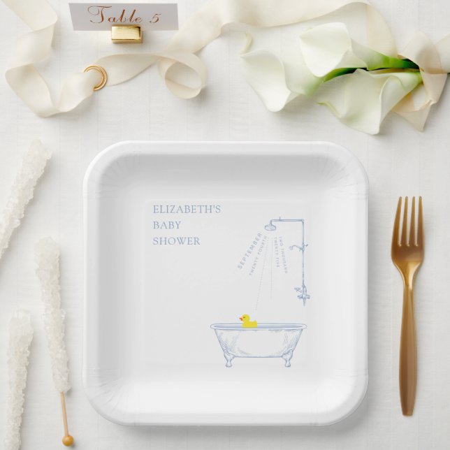 Assiettes En Carton Blue Bathtub Yellow Duck Baby Shower Welcome (Mariage)