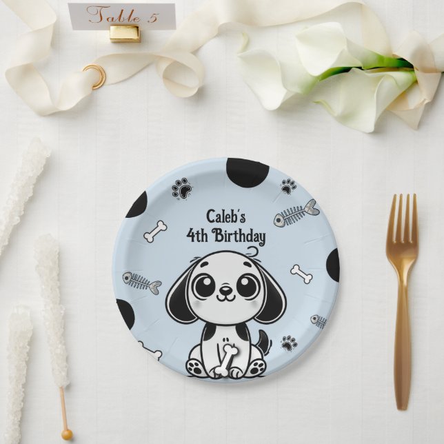 Assiettes En Carton Blue & Black Fish Bones Chien Chien Chien Chien Ch (Mariage)