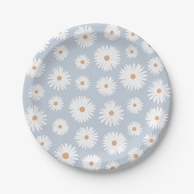 Assiettes En Carton Blue Boho Daisy fête d'anniversaire (Devant)