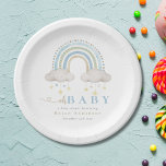 Assiettes En Carton Blue Boho Watercolor Rainbow Boy Baby shower<br><div class="desc">Fêtez l'arrivée prochaine avec notre Baby shower Rainbow Boy Blue Boho Watercolor. Ce design charmant présente une délicate aquarelle arc-en-ciel dans des teintes roses apaisantes, parfait pour donner un ton fantaisiste et joyeux à votre baby shower. Personnalisez-le avec tous les détails de l'événement pour créer une invitation inoubliable qui capture...</div>