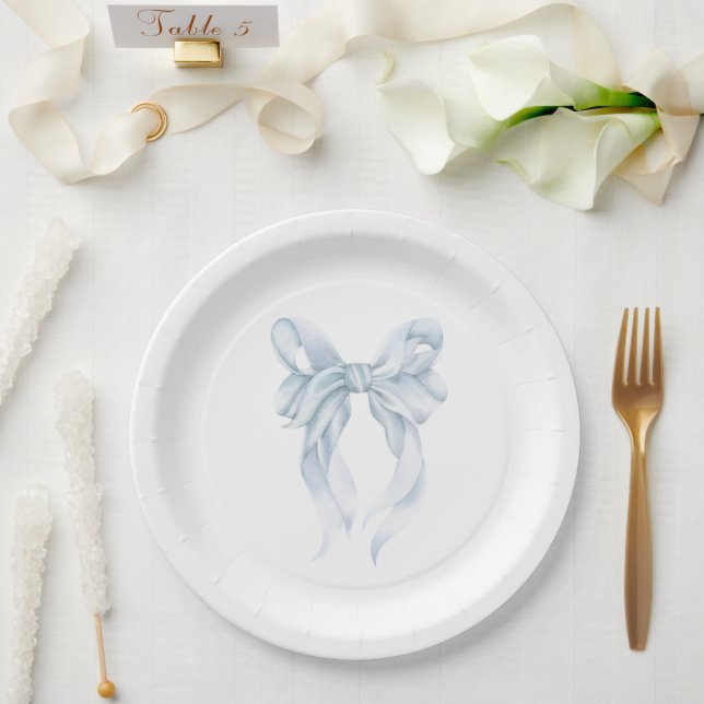 Assiettes En Carton Blue Bow  (Mariage)