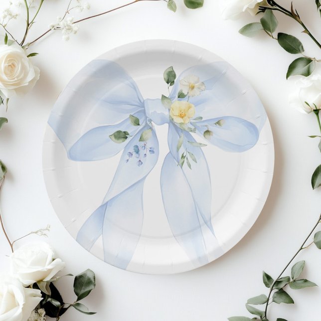Assiettes En Carton Blue Bow Baby in Bloom Baby shower Fleur sauvage (Créateur téléchargé)