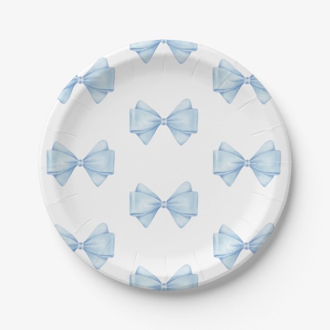 Assiettes En Carton Blue Bow Modern Boy Baby shower (Devant)