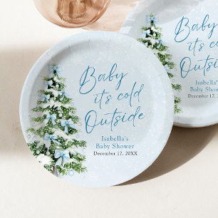 Assiettes En Carton Blue Bows Boy Baby It's Cold Outside Baby shower