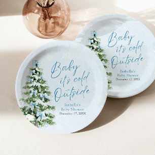 Assiettes En Carton Blue Bows Boy Baby It's Cold Outside Baby shower