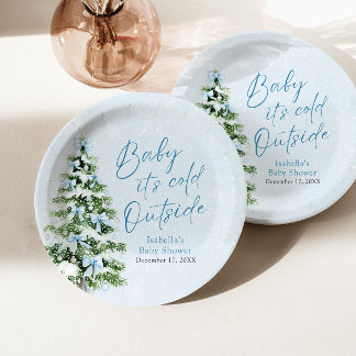 Assiettes En Carton Blue Bows Boy Baby It's Cold Outside Baby shower