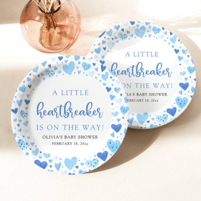 Assiettes En Carton Blue Boy Little Heartbreaker Valentine Baby shower (Créateur téléchargé)