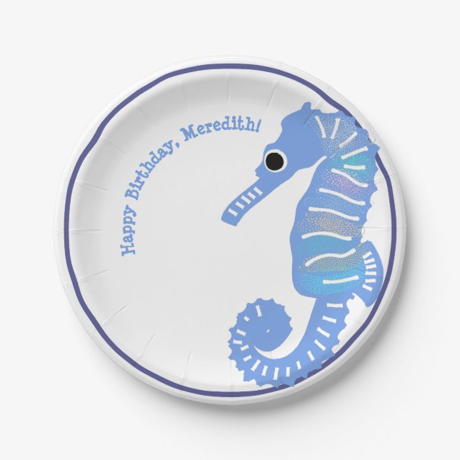 Assiettes En Carton Blue Cartoon Seahorse Cute Party (Devant)
