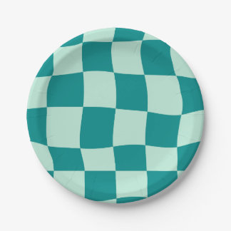 Assiettes En Carton Blue Checkered Pattern Groovy Retro