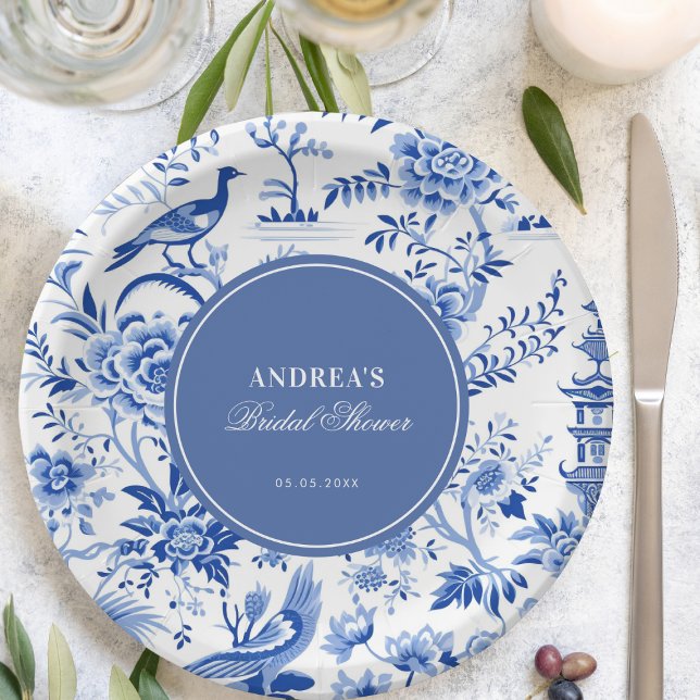 Assiettes En Carton Blue chinoiserie vintage bridal shower (Créateur téléchargé)