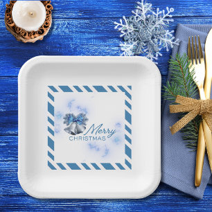 Assiettes En Carton Blue Christmas Silver Bells 