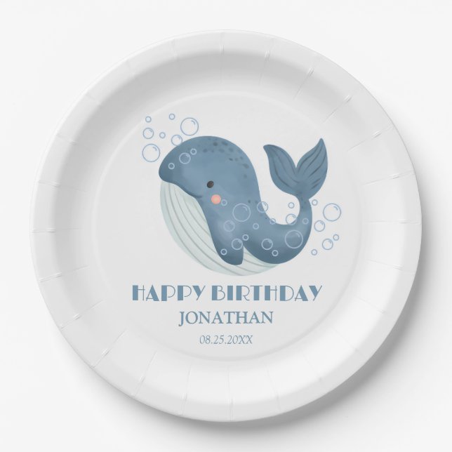 Assiettes En Carton Blue Circle Bubble Cute Whale Anniversaire de enfa (Devant)