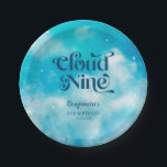 Assiettes En Carton Blue Cloud Neuf fête d'anniversaire<br><div class="desc">Plaque de fête de rêve de 9ème anniversaire avec aquarelle illustration du ciel bleu avec nuages et étoiles. Le texte dit "nuage neuf".</div>