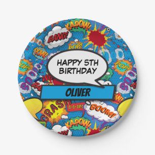 Assiettes En Carton Blue Comic Book Superhero fête d'anniversaire