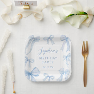 Assiettes En Carton Blue Coquette Bow Girl Birthday Party