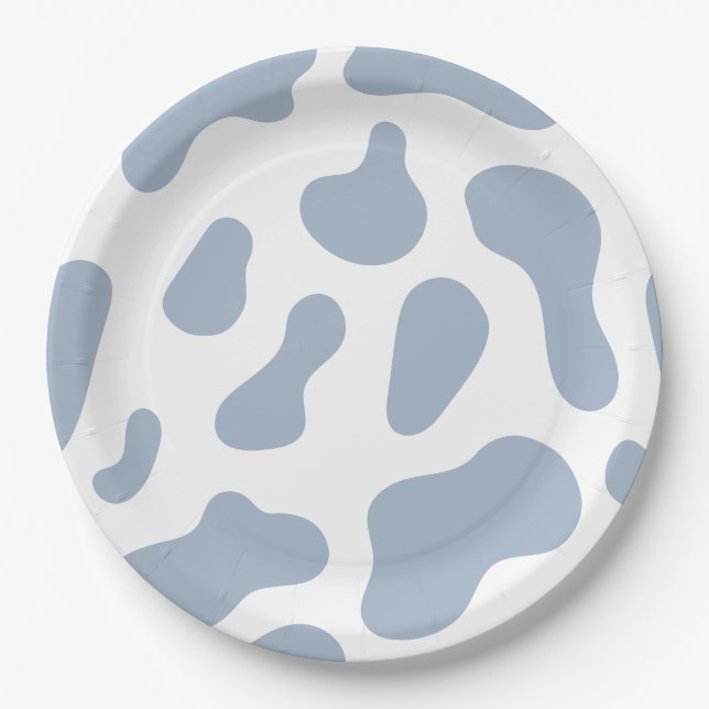 Assiettes En Carton Blue Cow Print Little Cowboy Baby Shower (Devant)