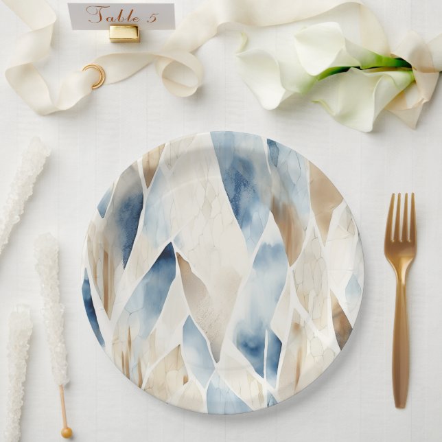 Assiettes En Carton Blue Cream Sea Sand Ocean Beach (Mariage)