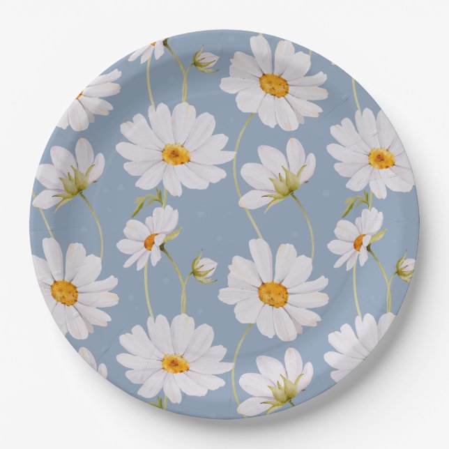 Assiettes En Carton Blue Daisy Paper Plates (Devant)