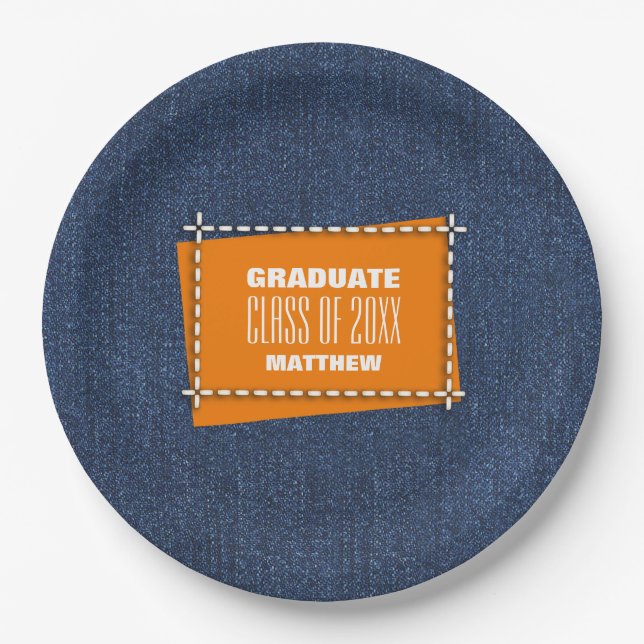 Assiettes En Carton Blue Denim Motif Graduation Party (Devant)