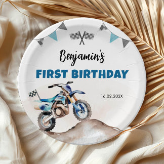 Assiettes En Carton Blue Dirt Bike Fast One Boy Birthday Party