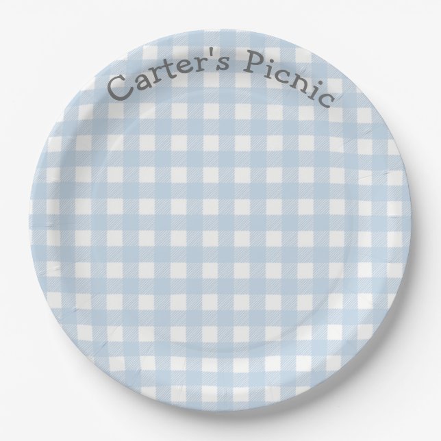 Assiettes En Carton Blue En vichy Picnic Print Baby Birthday Party (Devant)